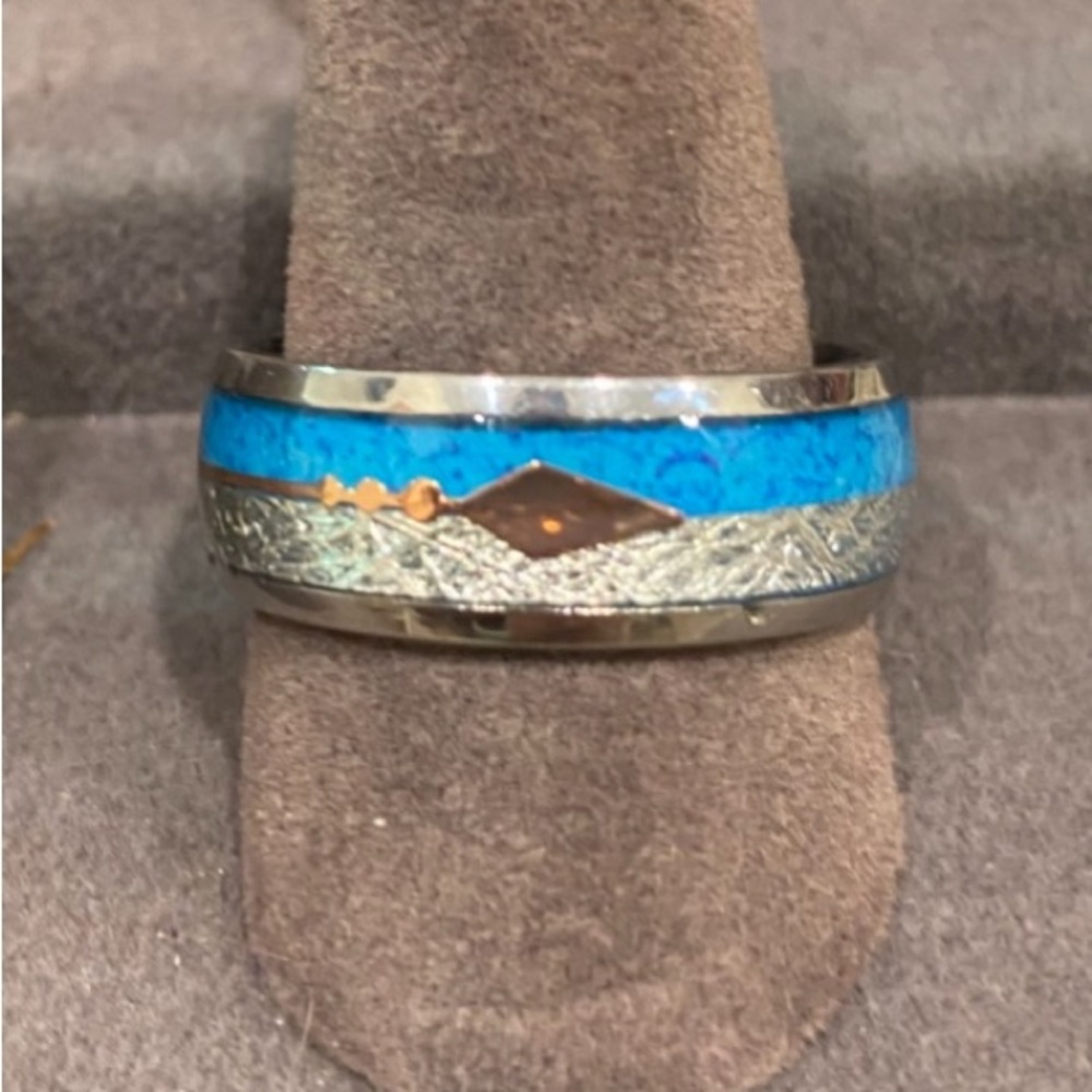 🩵😍 Beautiful Silver and  Turquoise Inlay Ring with copper arrow Sz 8